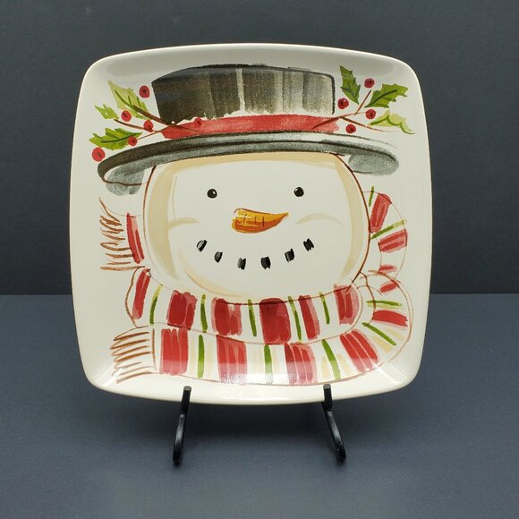 Longaberger Top Hat Snowman Luncheon Plate Christmas Holiday Snowman Plate - Picture 1 of 6